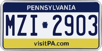 PA license plate MZI2903