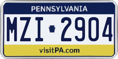 PA license plate MZI2904