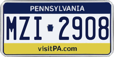 PA license plate MZI2908