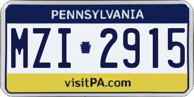 PA license plate MZI2915