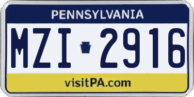 PA license plate MZI2916