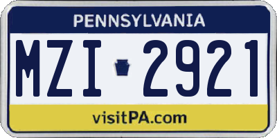 PA license plate MZI2921