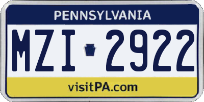 PA license plate MZI2922