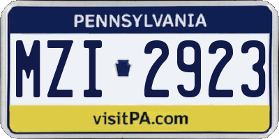 PA license plate MZI2923
