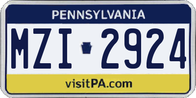 PA license plate MZI2924