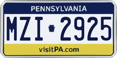 PA license plate MZI2925