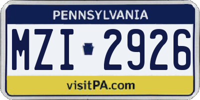 PA license plate MZI2926
