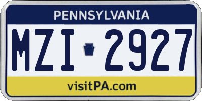 PA license plate MZI2927