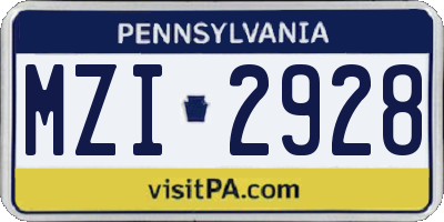 PA license plate MZI2928