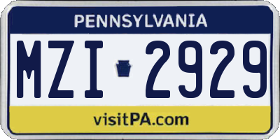 PA license plate MZI2929