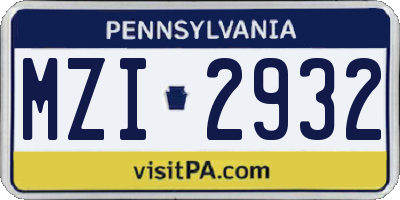 PA license plate MZI2932