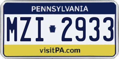 PA license plate MZI2933