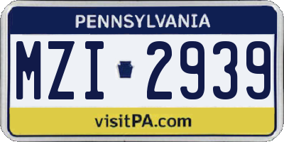 PA license plate MZI2939