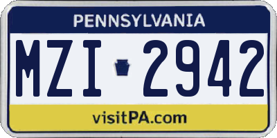 PA license plate MZI2942