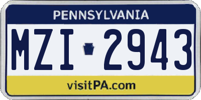 PA license plate MZI2943