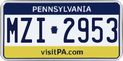 PA license plate MZI2953