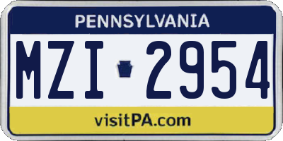 PA license plate MZI2954