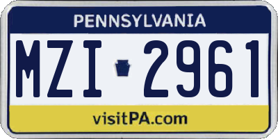 PA license plate MZI2961