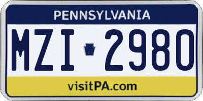 PA license plate MZI2980