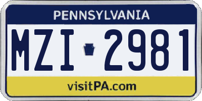 PA license plate MZI2981