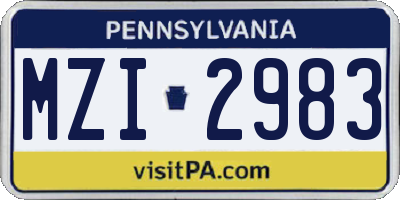 PA license plate MZI2983