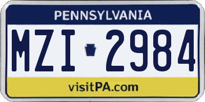 PA license plate MZI2984