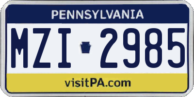 PA license plate MZI2985