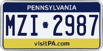 PA license plate MZI2987