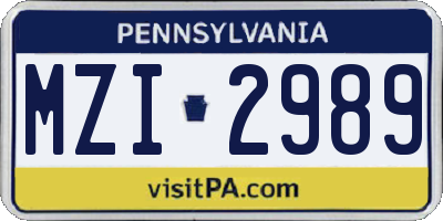 PA license plate MZI2989