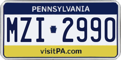 PA license plate MZI2990