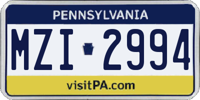 PA license plate MZI2994