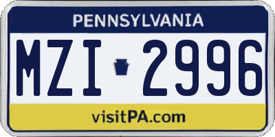 PA license plate MZI2996