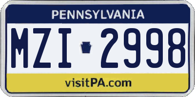 PA license plate MZI2998