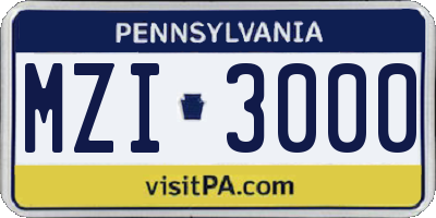 PA license plate MZI3000