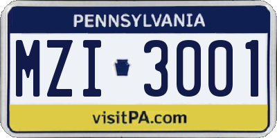 PA license plate MZI3001