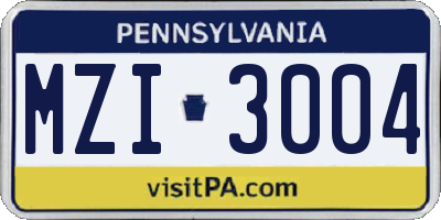 PA license plate MZI3004