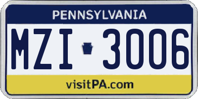 PA license plate MZI3006