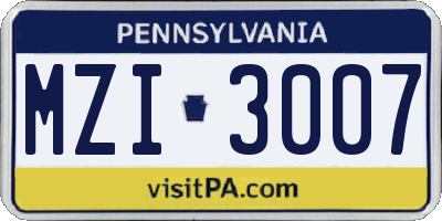 PA license plate MZI3007