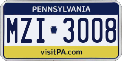 PA license plate MZI3008