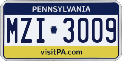 PA license plate MZI3009