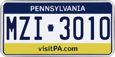 PA license plate MZI3010
