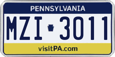 PA license plate MZI3011