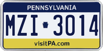 PA license plate MZI3014