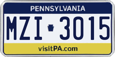 PA license plate MZI3015