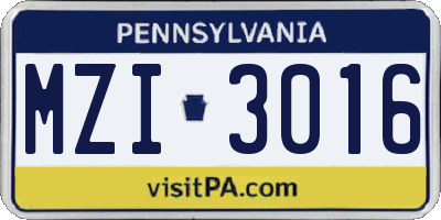 PA license plate MZI3016