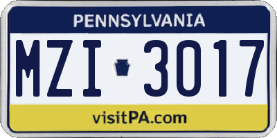 PA license plate MZI3017