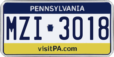 PA license plate MZI3018