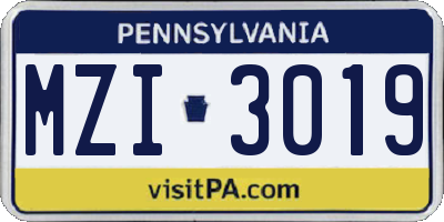 PA license plate MZI3019