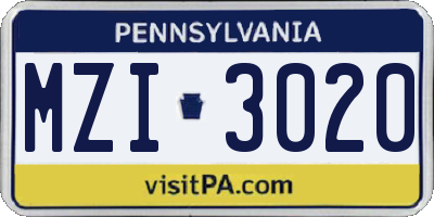 PA license plate MZI3020