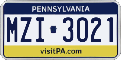 PA license plate MZI3021